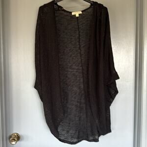 Painted Threads Black Batwing Lace Open Cardigan Short Sleeves Rounded Hem sz M